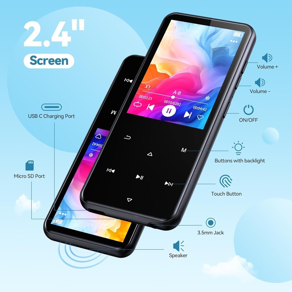 Compact 64GB MP3 Player with Bluetooth & Long Battery Life for Active Lifestyles