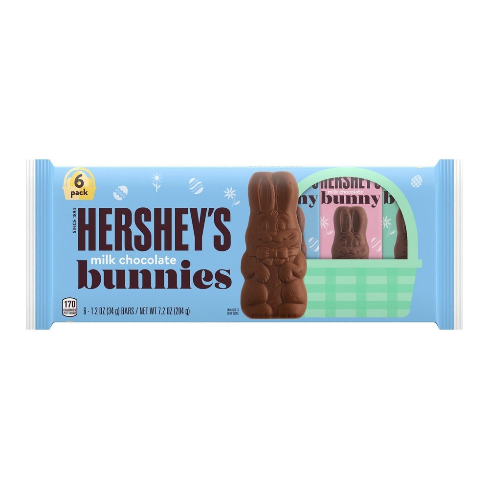 HERSHEY'S Milk Chocolate Bunnies, Easter Candy Packs, 1.2 oz (6 Count)