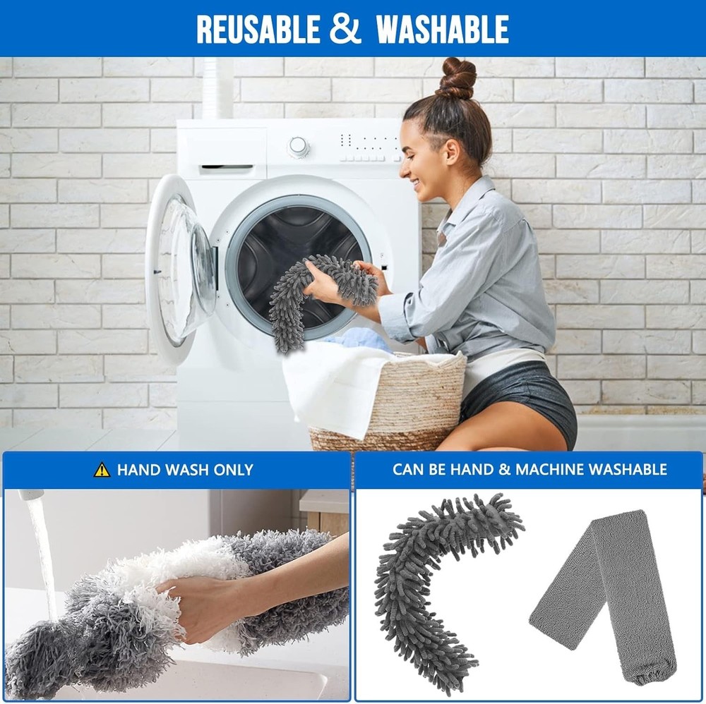 5-Pcs Washable Feather Duster Set with 30-100" Telescopic Pole - Clean with Ease