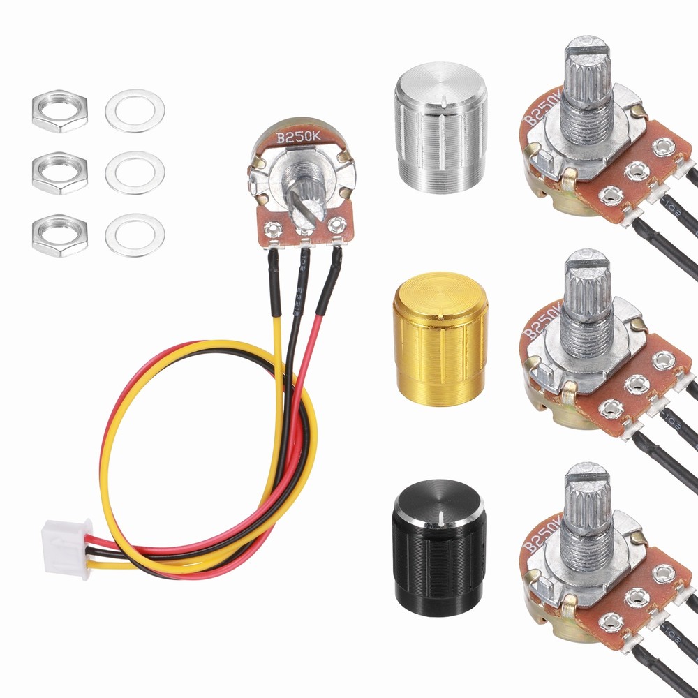3Pcs WH-148 Potentiometer 3Pins B250K±20% Ohm Variable Resistor with 3 Knobs