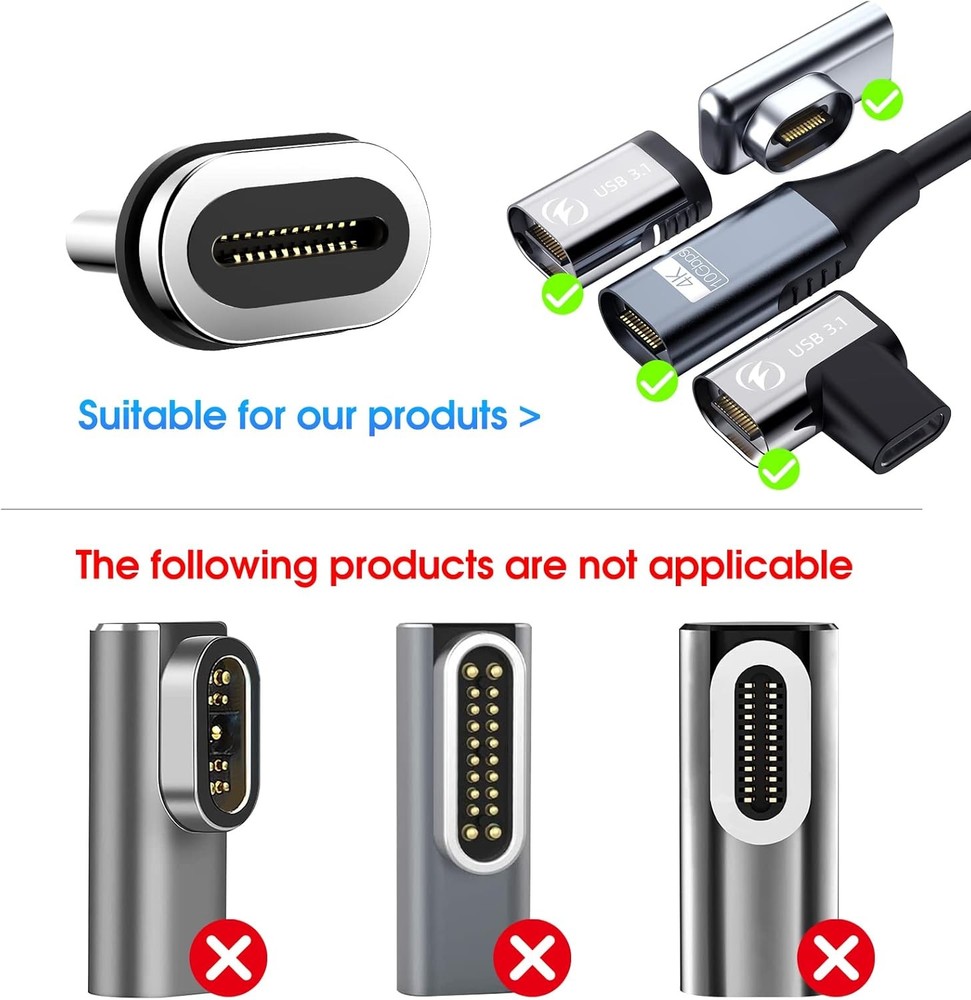 24pins Magnetic USB C Connector Tips Head (3 Only Tips-3Pack*Black-Silver