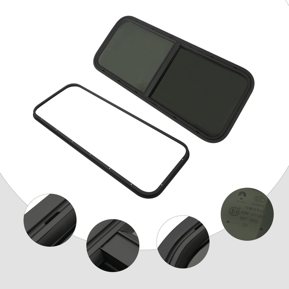Horizontal Slide Black RV Window Replacement Includes Mounting Ring and Screen