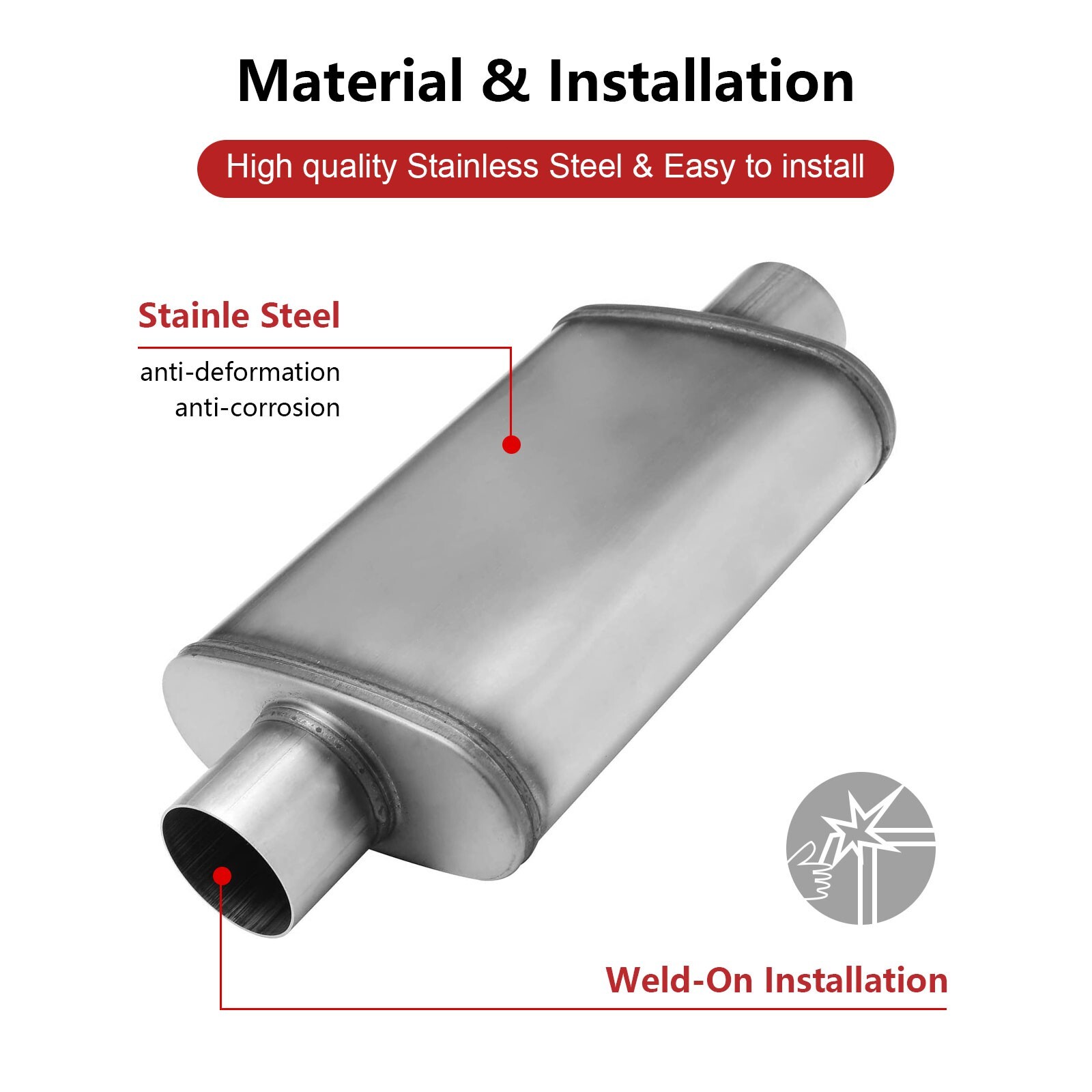 3in Muffler Deep Performance 3'' Pipe Muffler Resonator Universal exhaustmuffler