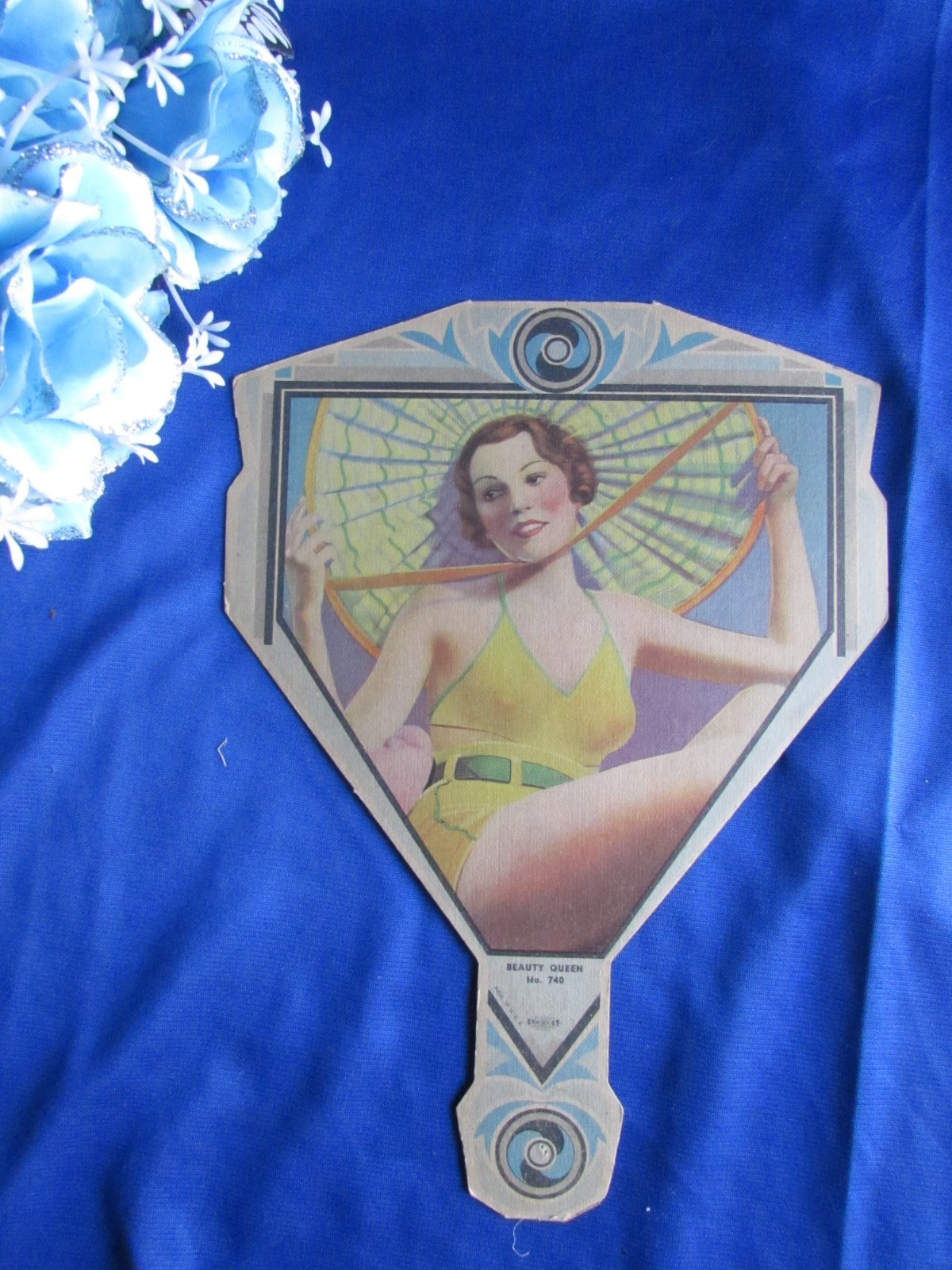 Antique 1920s Advertising Hand Fan Beauty Queen Chicago Store