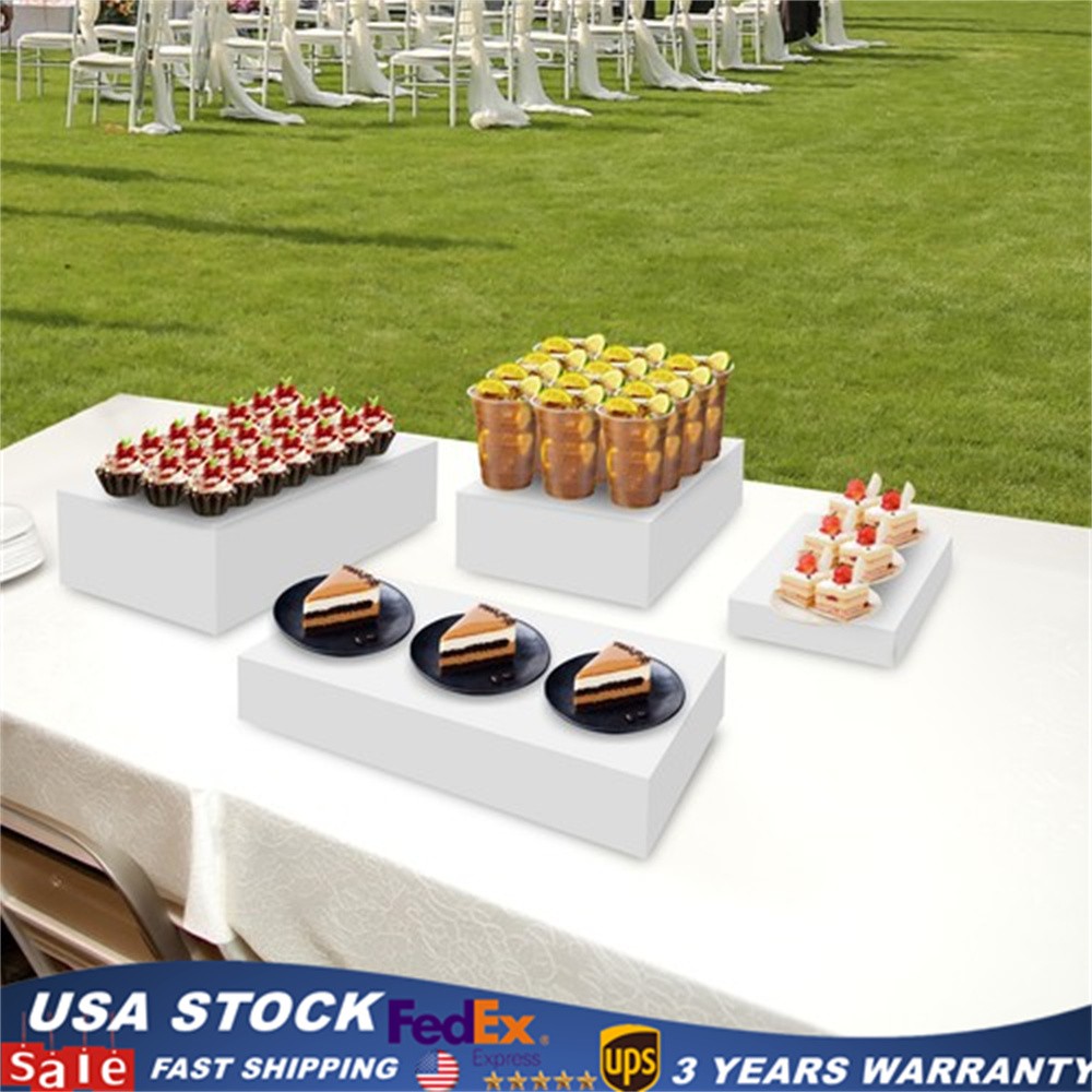 4Pcs White Acrylic Display Stands, Buffet Risers, Acrylic Nesting Stands Durable