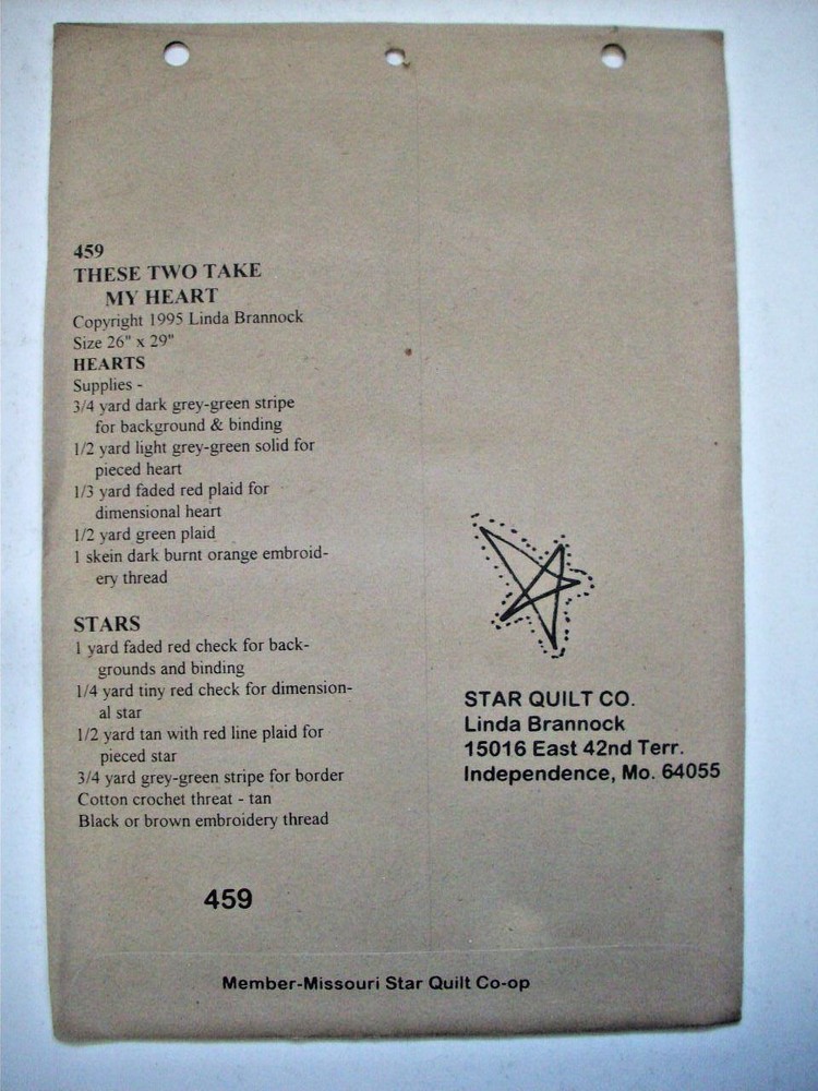 These Two Take My Heart primitive hearts stars quilt sewing pattern
