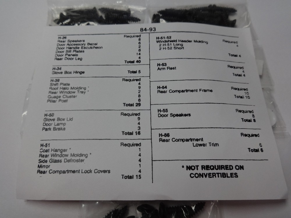 1984-1993 C4 CORVETTE INTERIOR SCREW KIT
