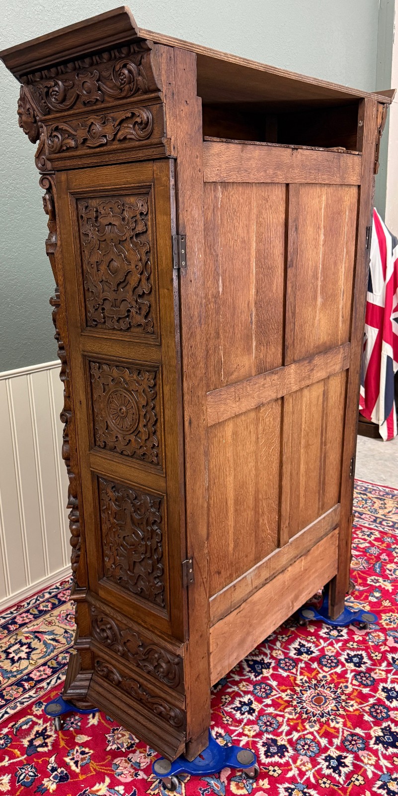 Antique French Renaissance Revival Bookcase Cabinet Side Doors Oak c. 1880s