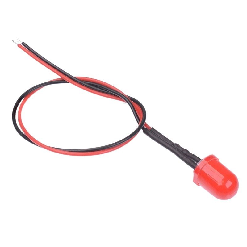 Red 10mm pre-wired diffused LED 20cm cable 12V