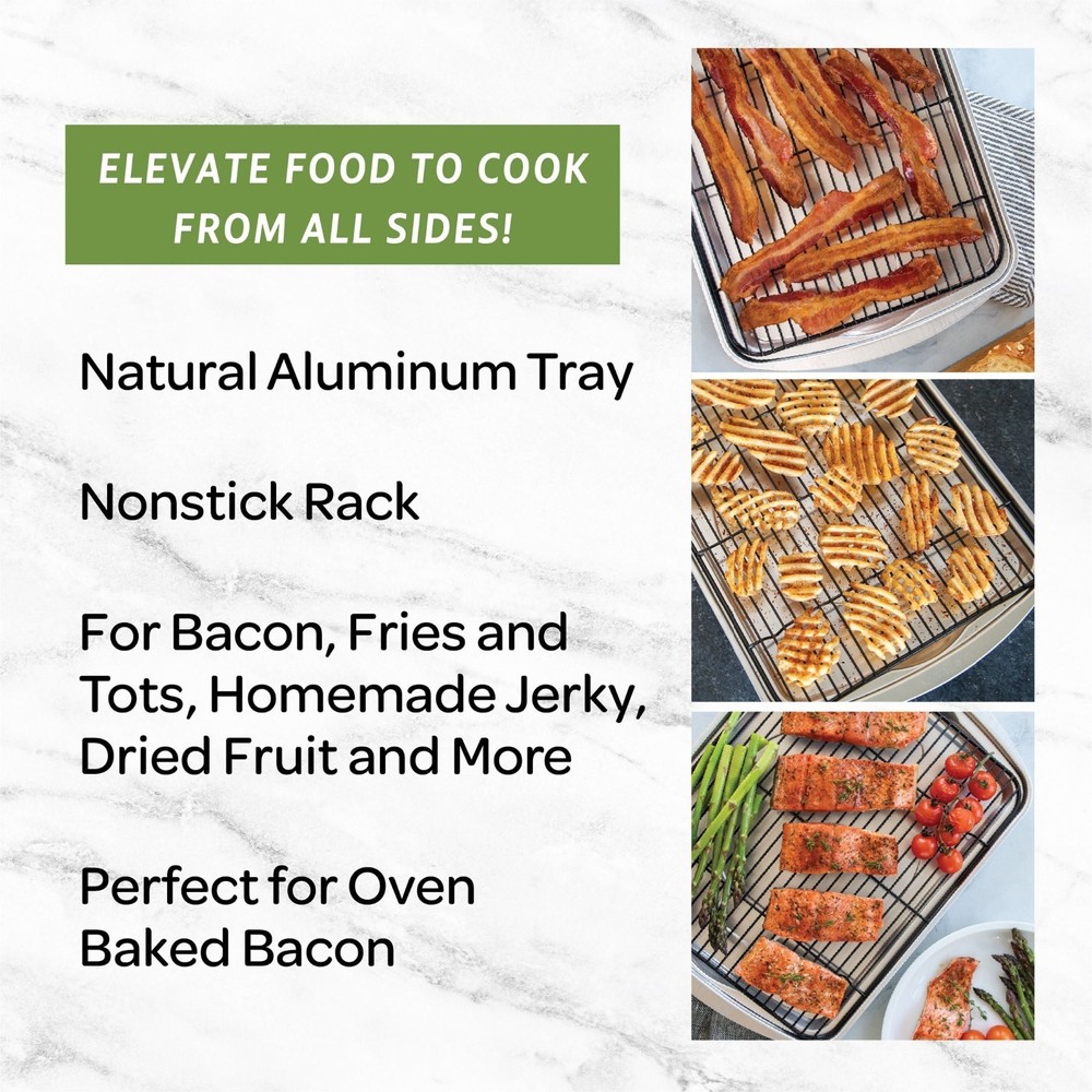 NIB Nordic Ware Aluminum Bacon Baking Pan with Nesting Rack 13x17