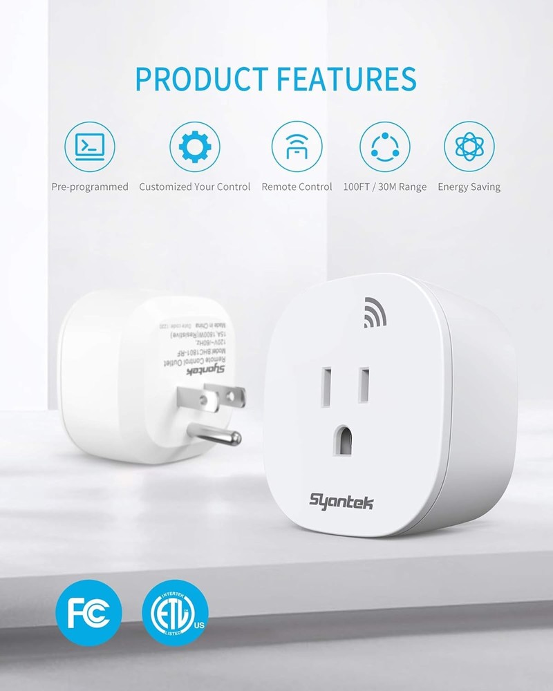 Remote Control Light Switch Kit with 5 Outlets & 2 Remotes, 100 ft Range