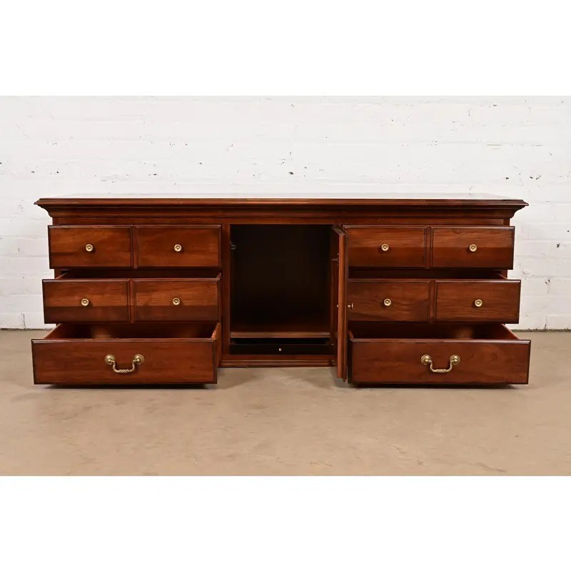 Ethan Allen Georgian Solid Cherry Wood Low Credenza or Sideboard