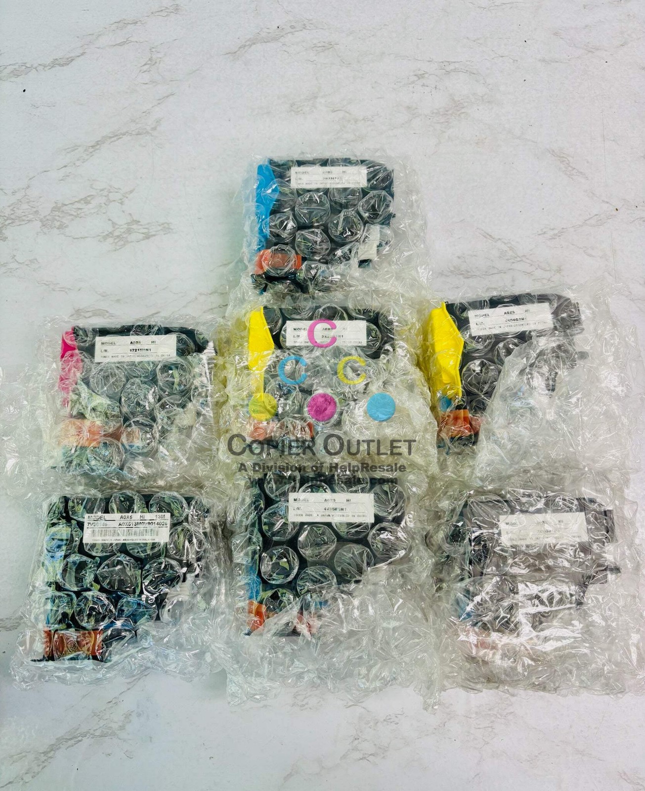 7 Open Genuine Konica BH C25 Cyan, Magenta, Yellow & Black Toner TNP27 CMYYKKK