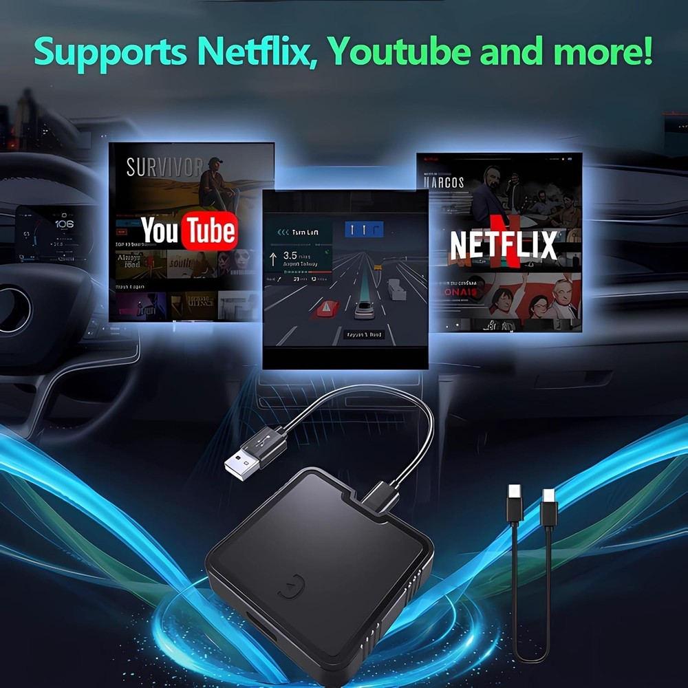 Wireless CarPlay & Android Auto Adapter - Netflix YouTube TF Card Support