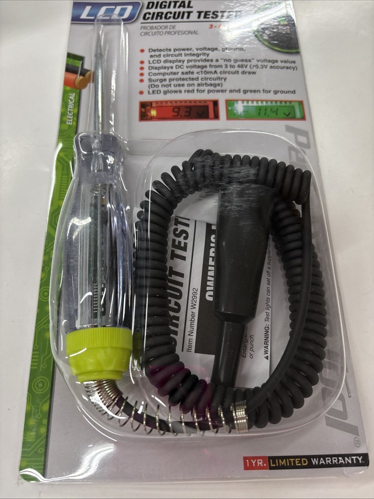 Performance Tool W2992 Computer Safe LCD Digital Circuit Tester 3 to 48 Volt