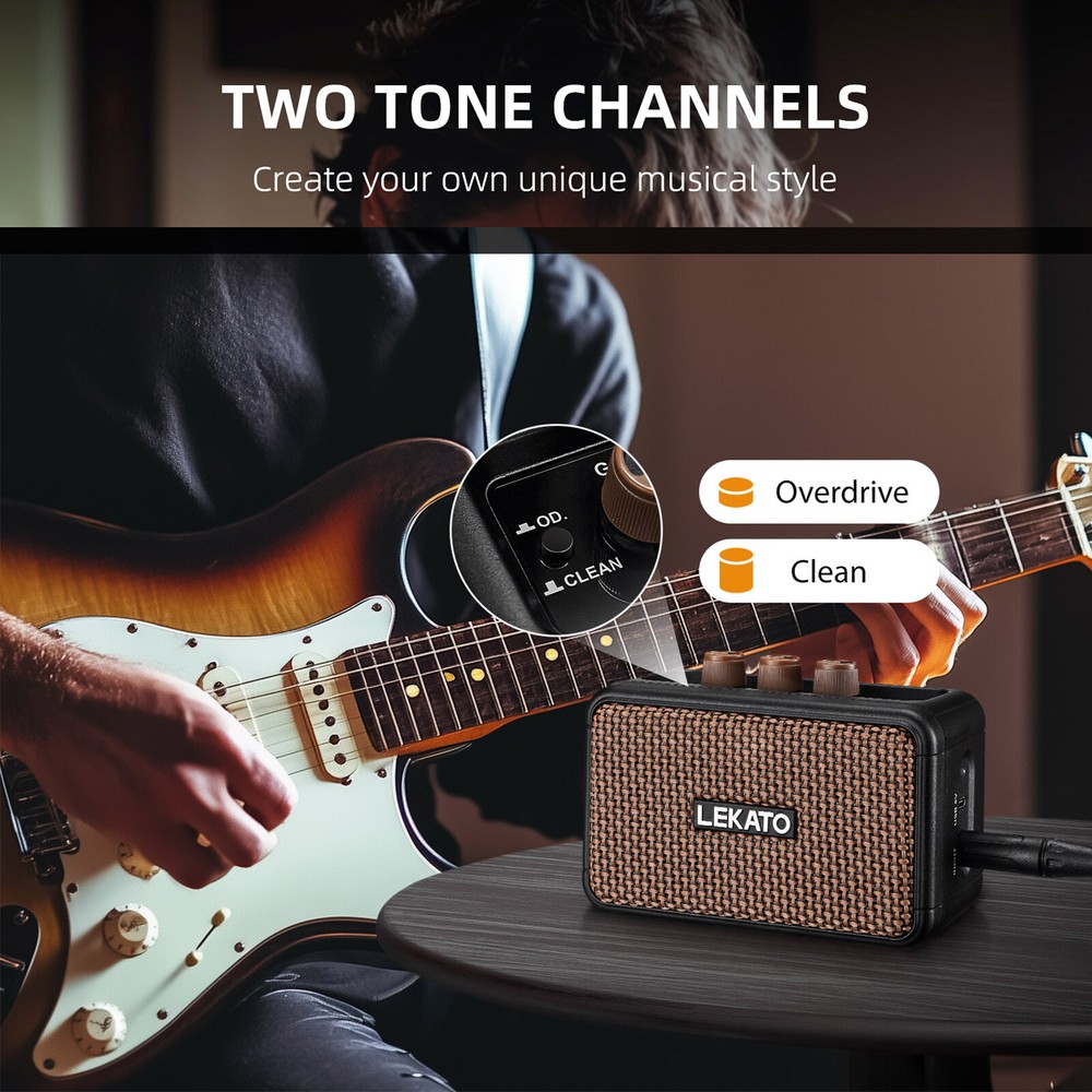 Electric Guitar Amplifier Dual Speaker BT Rechargeable Guitar Amp Multi Effects