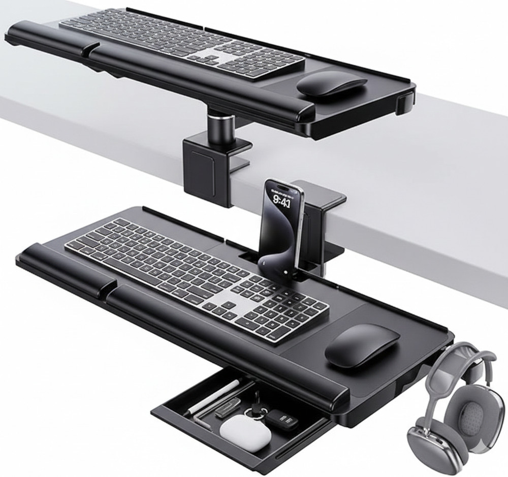 Klearlook Keyboard Tray Under Desk with 360° Rotation ( GREI)