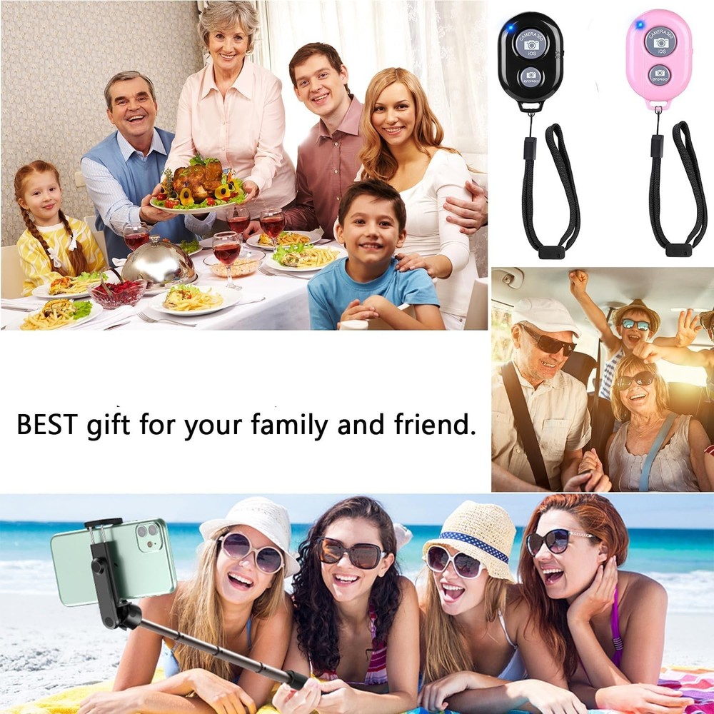 Wireless Camera Remote Shutter for iPhone & Android - Black & Pink, 50ft Range