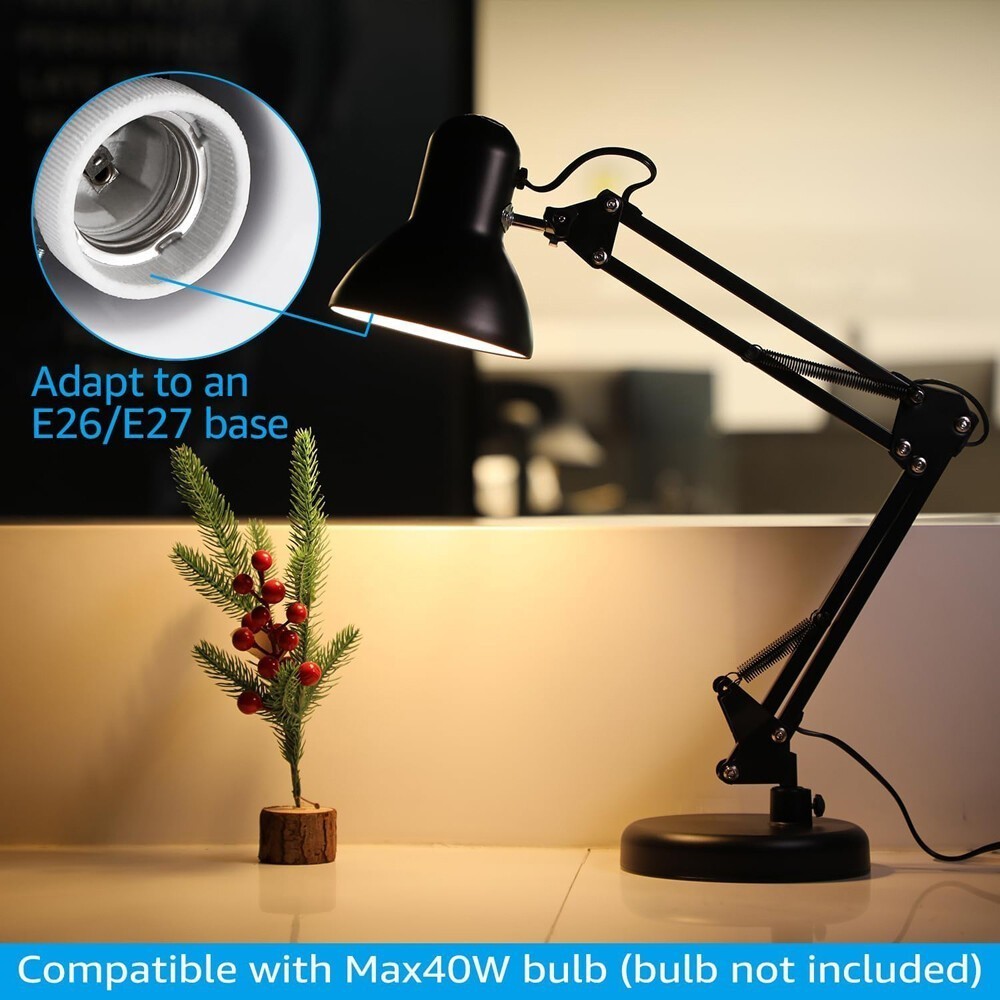 Metal Swing Arm Desk Lamp, Multi-Joint, Adjustable Arm, White Finish