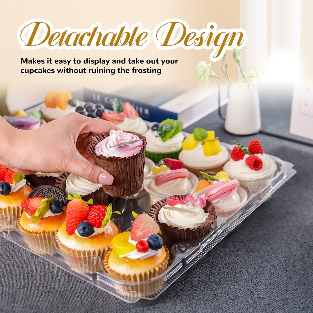 24 Count Cupcake Containers 10 Pack Cupcake Holders with Detachable Tall Dome...
