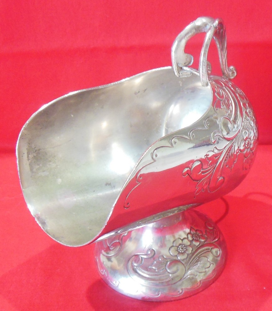 Footed Silverplate Sugar Scuttle Etched Floral NO SCOOP