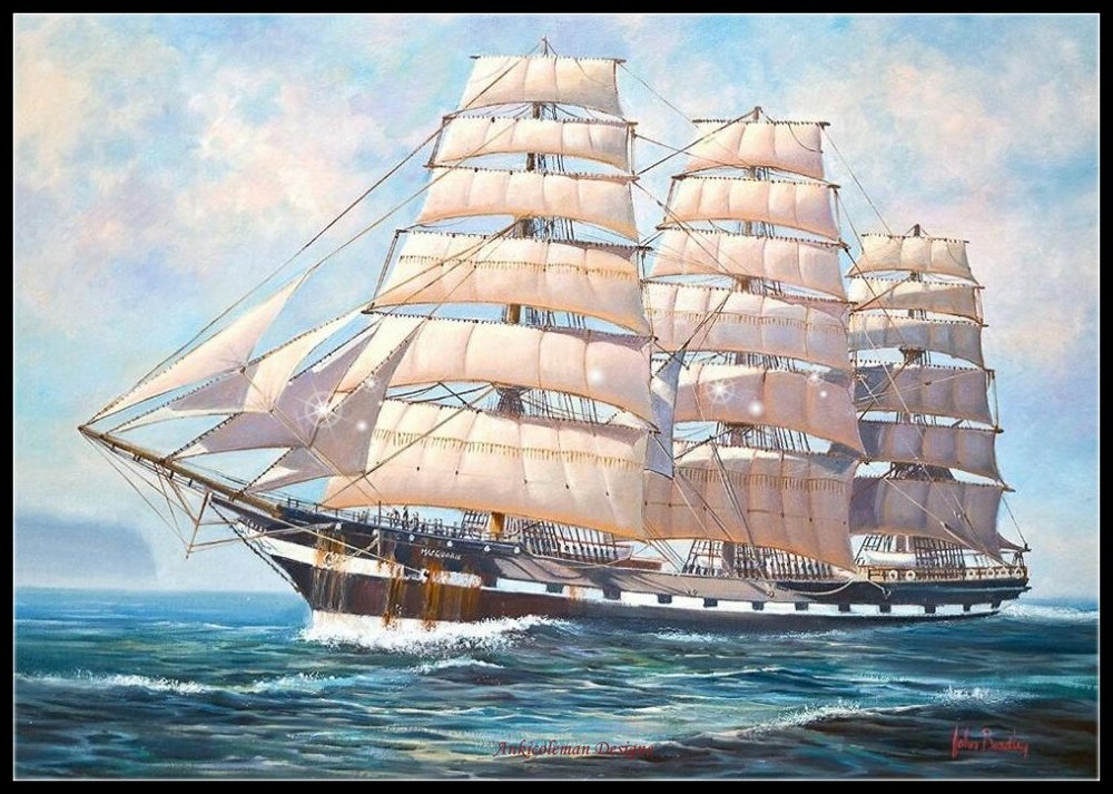 Sailboat 2 - Chart Counted Cross Stitch Patterns Needlework DIY DMC Color