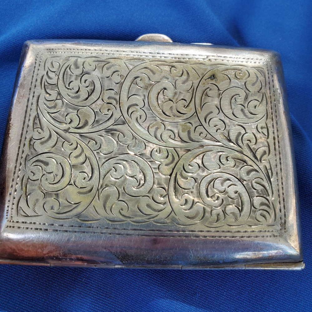 Rare Solid SILVER Hand Engraved Compartment Cigarette Vesta Case Monogram c1860