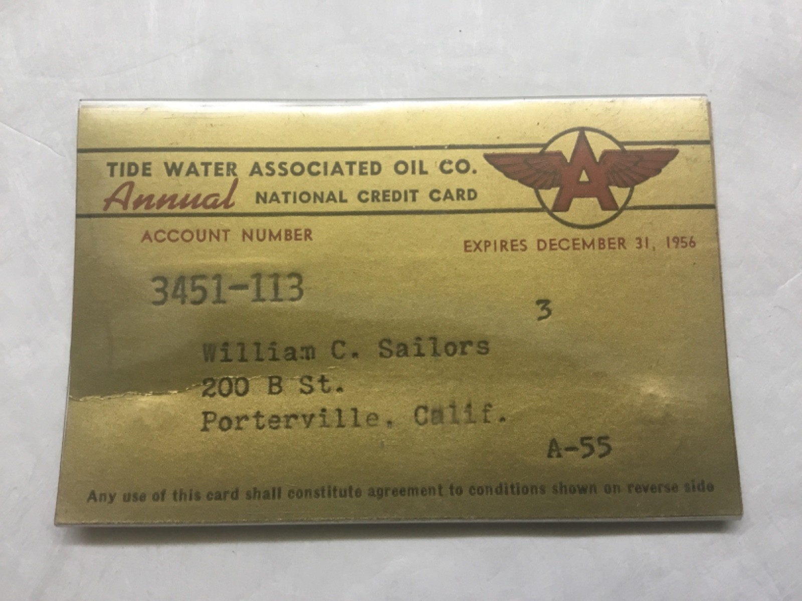 Vintage 1956 Tidewater Associated Oil Company Flying A Service Credit Card
