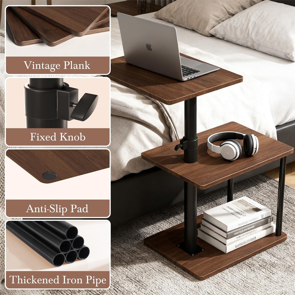 Adjustable Swivel Side Table with Storage Shelf for Small Spaces - End Table