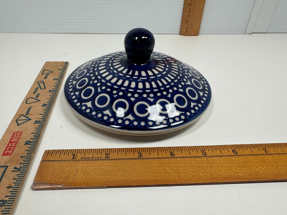 Polish Pottery Lid Circles Dots White Blue Replacement Circle Knob