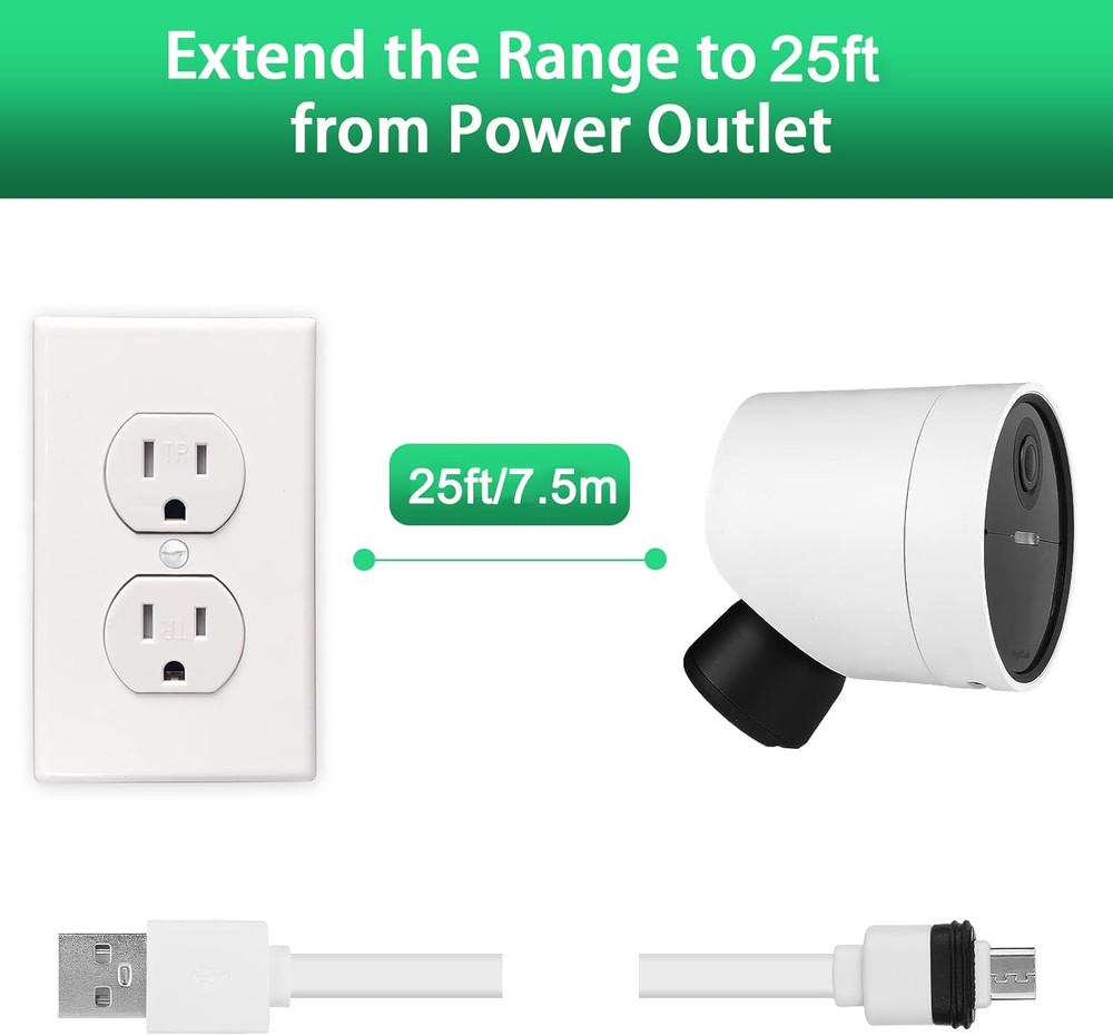 Power Cable Compatible with Simplisafe Wireless Outdoor Security Camera,25Ft/7.5