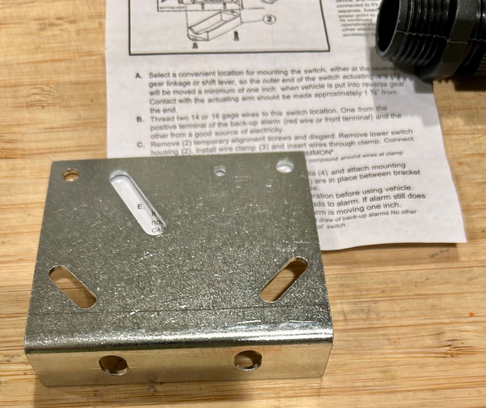 ECCO SW15 12V Backup Alarm Reverse Switch Kit w/ Mounting Bracket