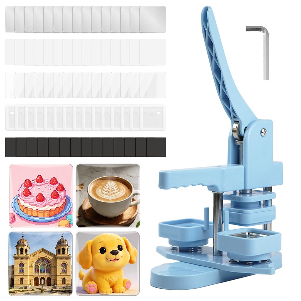 Square Button Maker Machine 2x2'' Photo Magnet Badge Press Kit with 100 Sets