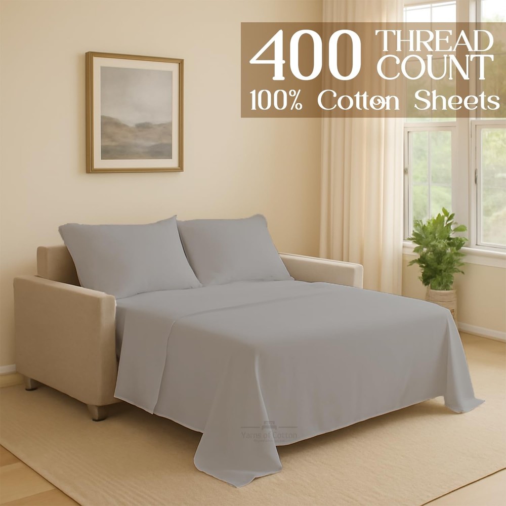 Sleeper Sofa Bed Sheet Set - Queen Silver Grey Solid Sofa Bed Sheets - 100% C...