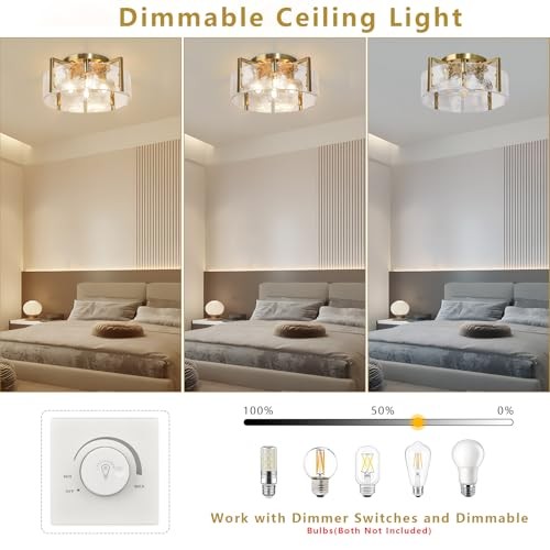 Gold Flush Mount Ceiling Light, 17.7'' Modern Ceiling Lights Gold,4-light