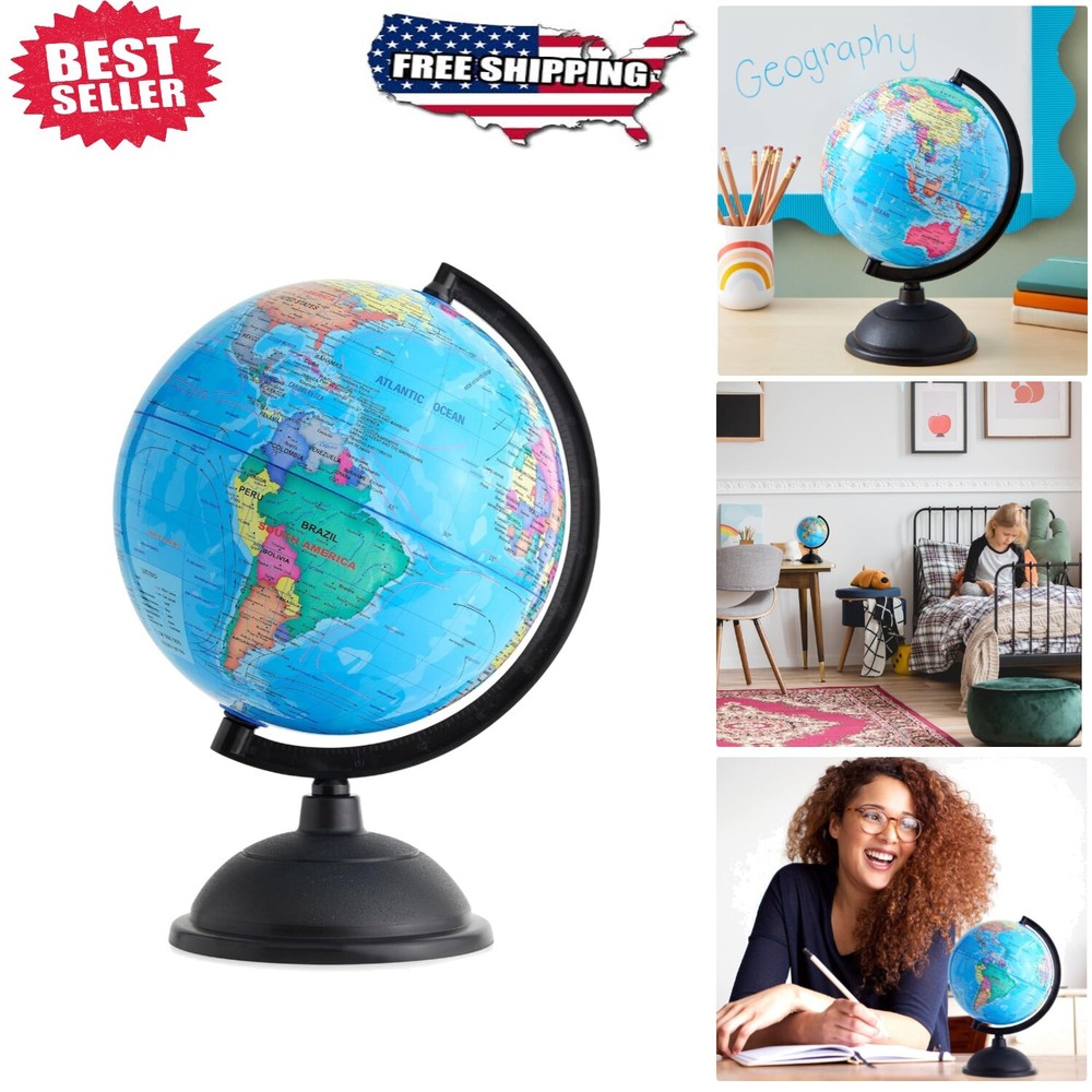Compact 8-Inch Educational Globe with Stand - Ideal for Home or Classroom