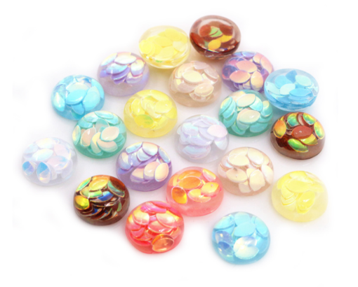 10 pcs. Resin Embellishment Cabochons – Assortment – 12mm – Glitter – Multicolor