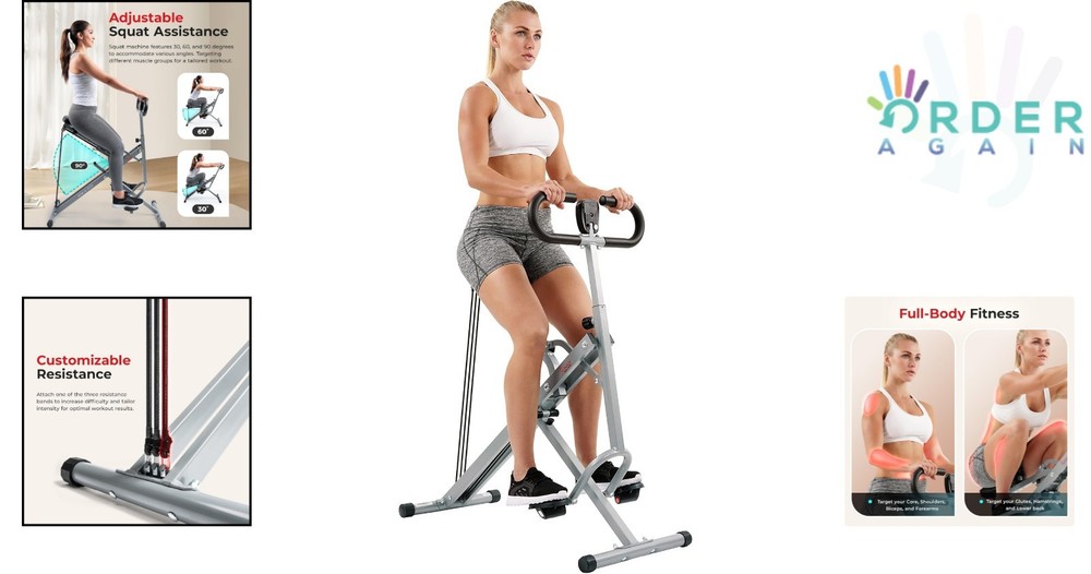 Row N Ride Squat Assist Trainer Foldable Exercise Machine Resistance Bands