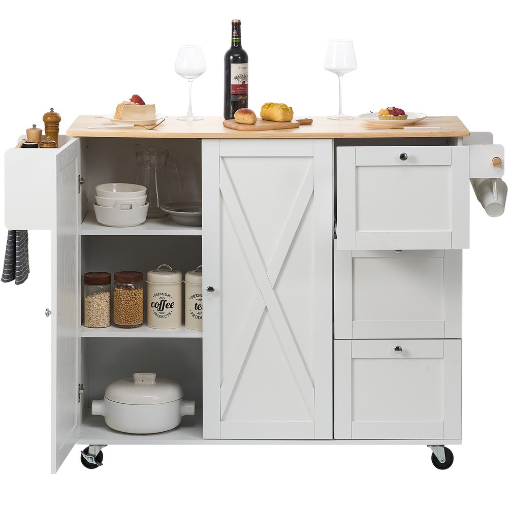 Kitchen Island Cart with Solid Wood Top, 45.3" Width Mobile Carts with Storage