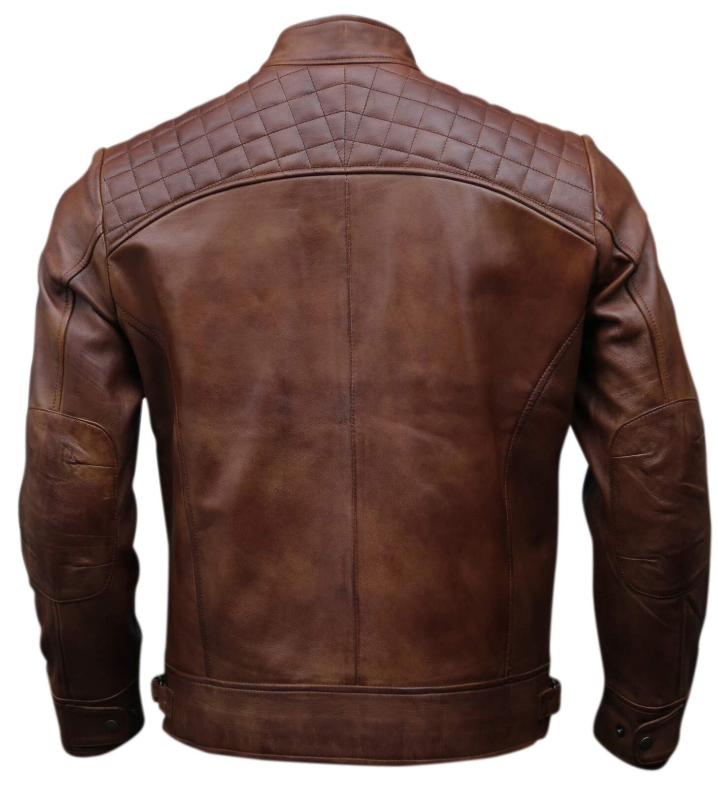 Men's Café Racer Biker Leather Jacket Black Brown Motorcycle Genuine Leather