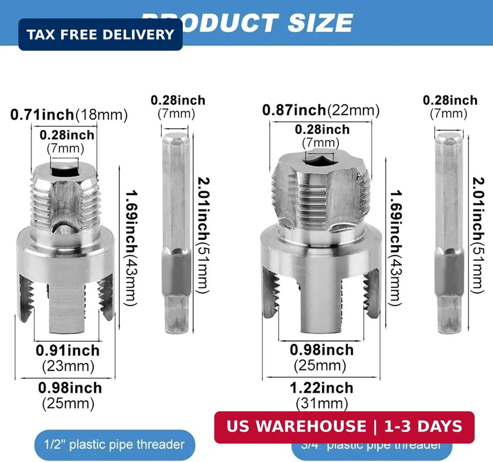 Pipe Threading Tool for Internal & External Threads, 2pcs Dual End 1/2" NPT & 3/