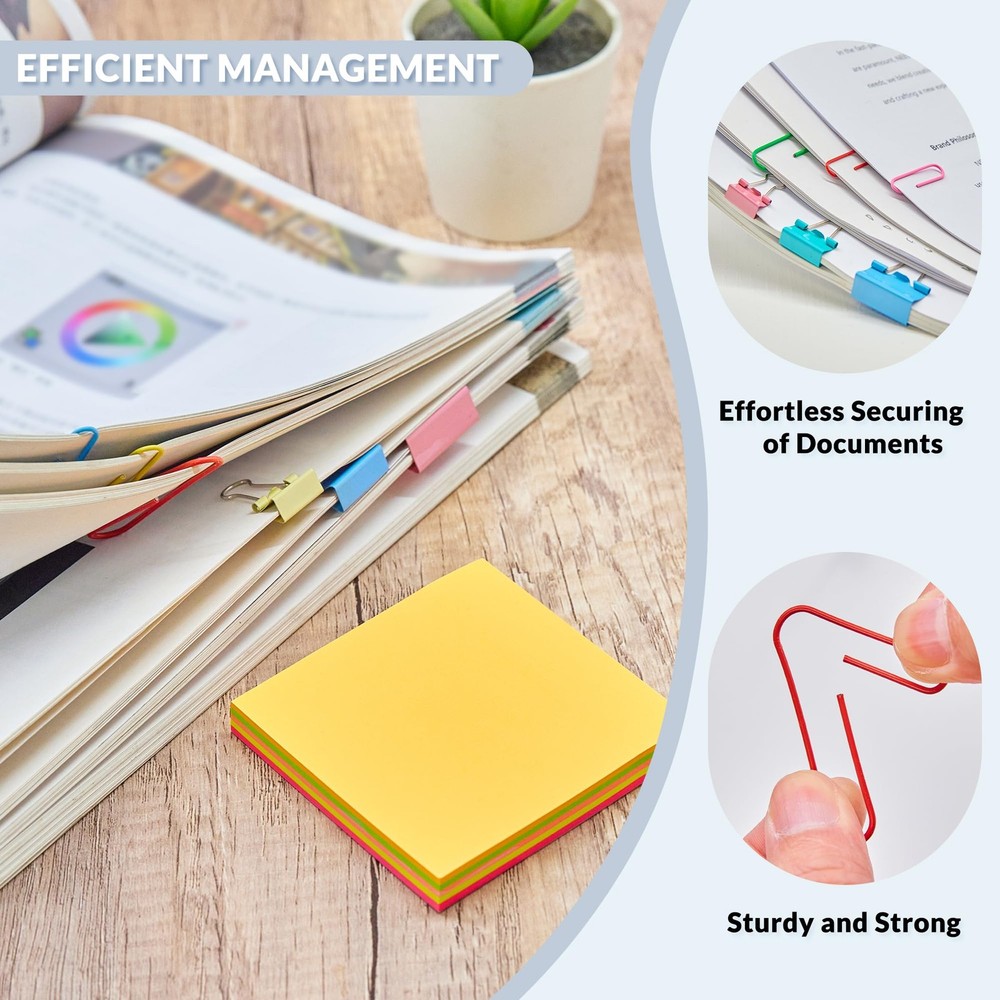 300pcs Paper Clips & Binder Clips Assorted Sizes with 100 Sheets Sticky Notes