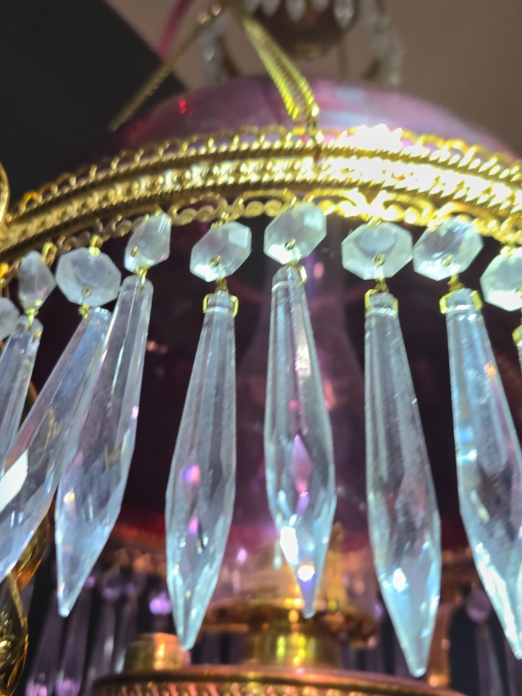 Ruby Glass shade - vintage kerosene chandelier
