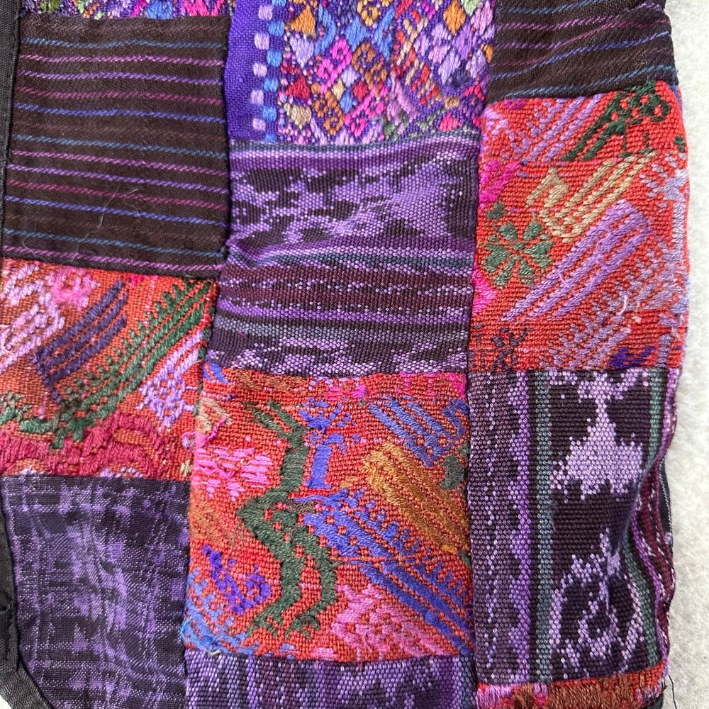Artisan Made Patchwork Vest Guatemalan Textile Boho Pinstripe Back Multicolor