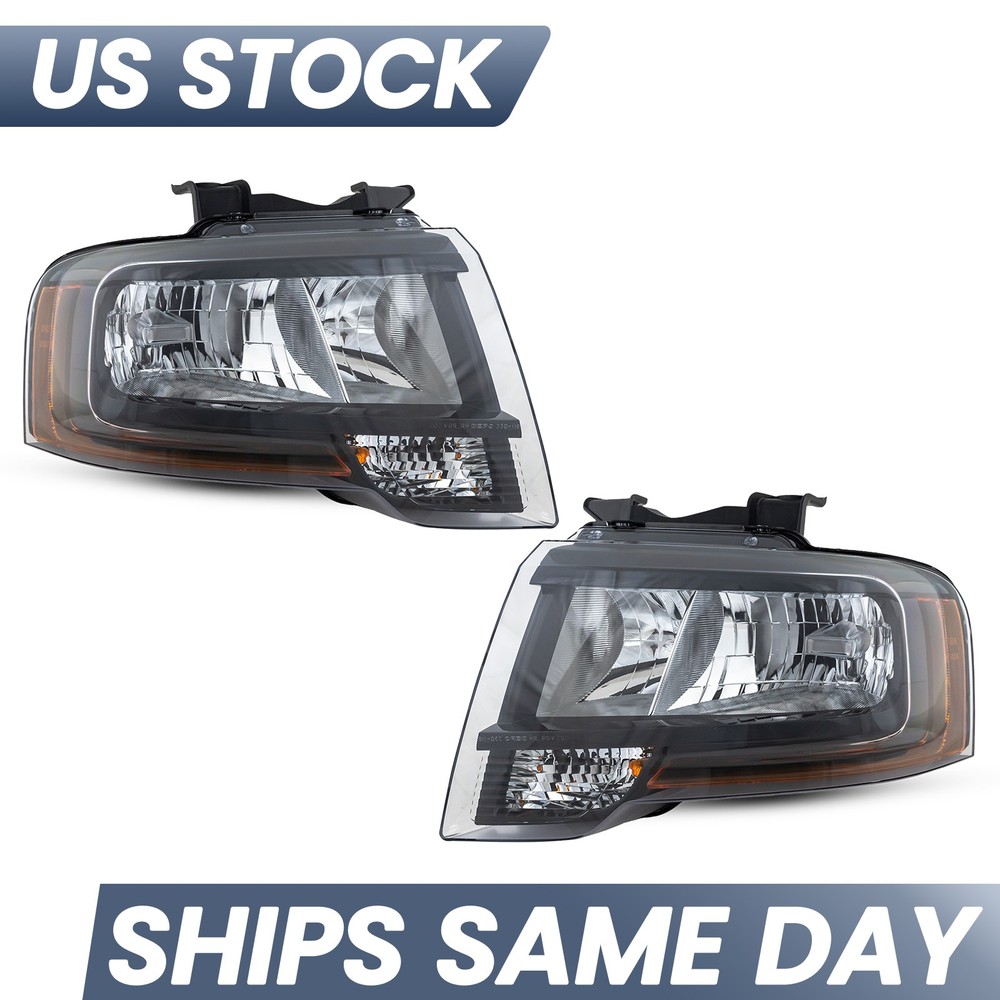 For 2015-2017 Ford Expedition Halogen Headlight w/Bulb Reflector Left+Right Pair