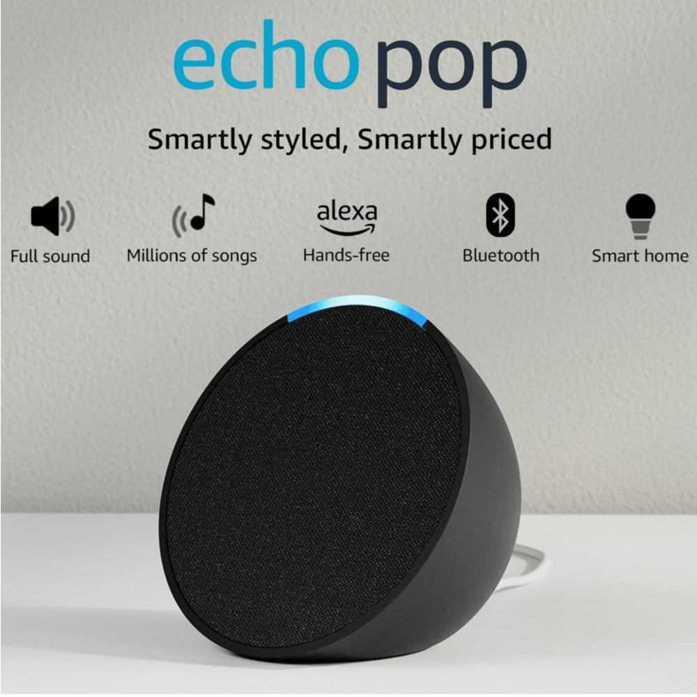 Amazon Echo Pop | Full sound compact smart speaker with Alexa | Charcoal