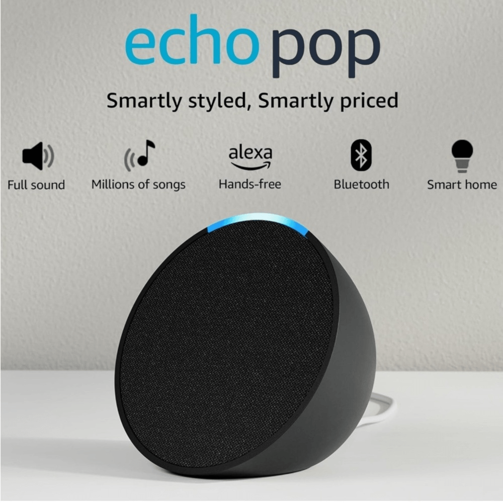 Amazon Echo Pop | Full sound compact smart speaker with Alexa | Charcoal