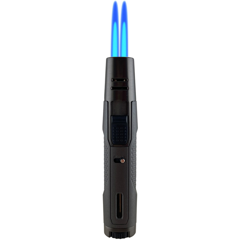 2 Pack Double V Torch Jet Flame Refillable Butane Adjustable Cigar Lighter SLBK