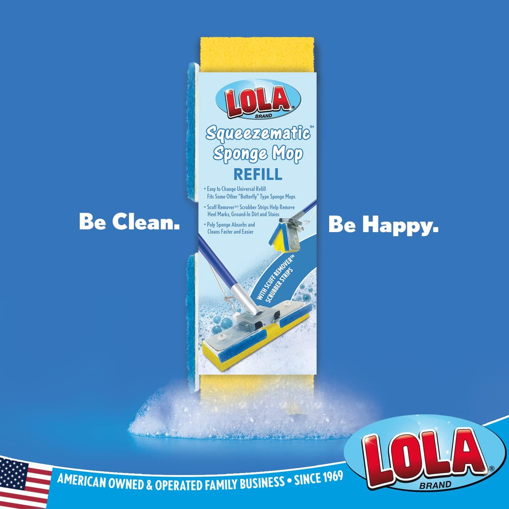 LOLA Squeeze Matic Butterfly Sponge Mop Refill, 9", 2 Pack Replacement Head, Flo