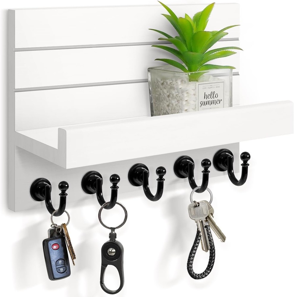 Sturdy 5-Hook Key and Mail Holder - Rustic Home Decor with Easy Install Features